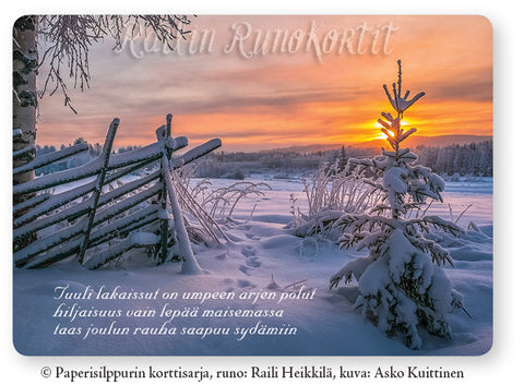 Lumiaitaa ja iltarusko Lieksassa, Railin Runokortti (joulukortti), 10 kpl