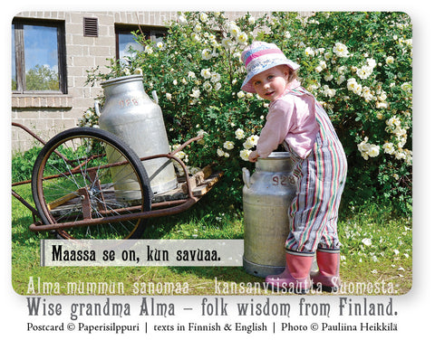 Maassa se on, kun savuaa, Alma-mummun sanomaa -postikortti, A6 (10 kpl)