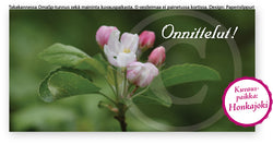 OmaSp-logolla: omenankukka, shekkikortti