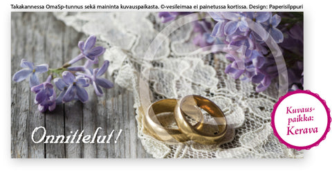 OmaSp-logolla: sormukset ja syreeninkukat, shekkikortti