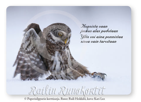 Jarruttava pöllö, Railin Runokortti -postikortti