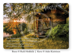 Auringonlasku ja savusauna, Railin Runokortti -postikortti