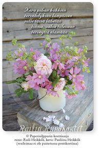 Vaaleanpunainen tokruusu-ruusukimppu, Railin Runokortti -postikortti