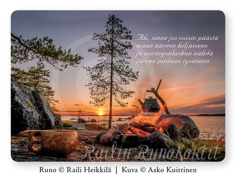 Auringonlasku ja nuotio, Railin Runokortti -postikortti